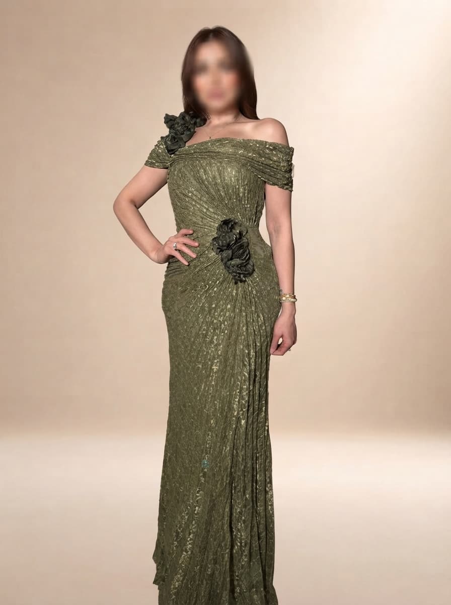 فستان سهره تل كسرات مزين بالورود