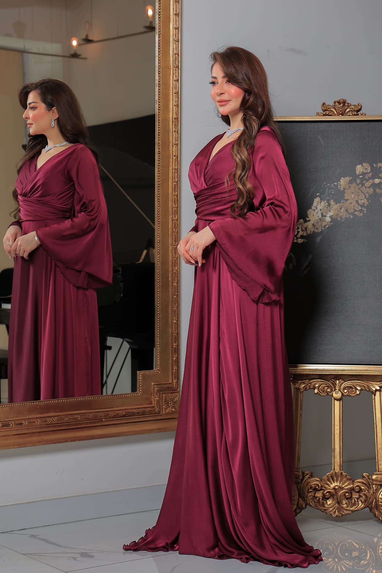 فستان ناعم كلوش بأكمام واسعه