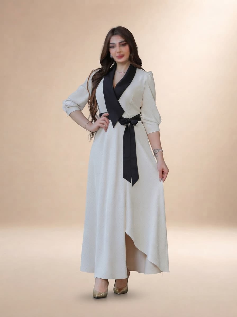 فستان بتصميم باقه عريضه سوداء مزين بفصوص لامعه