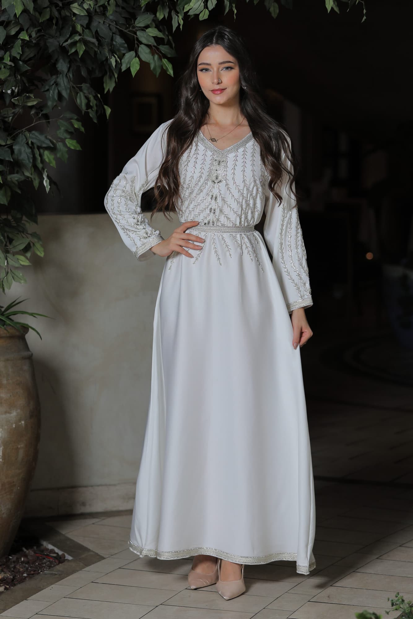 جلابية ناعمة مشجرة فضي