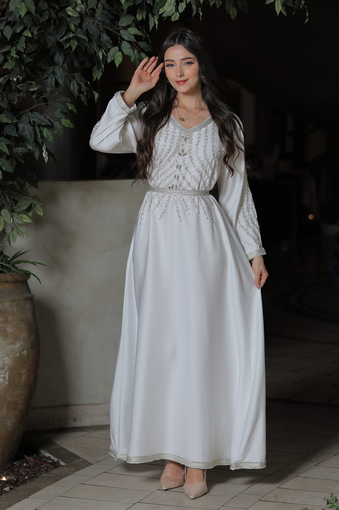 جلابية ناعمة مشجرة فضي