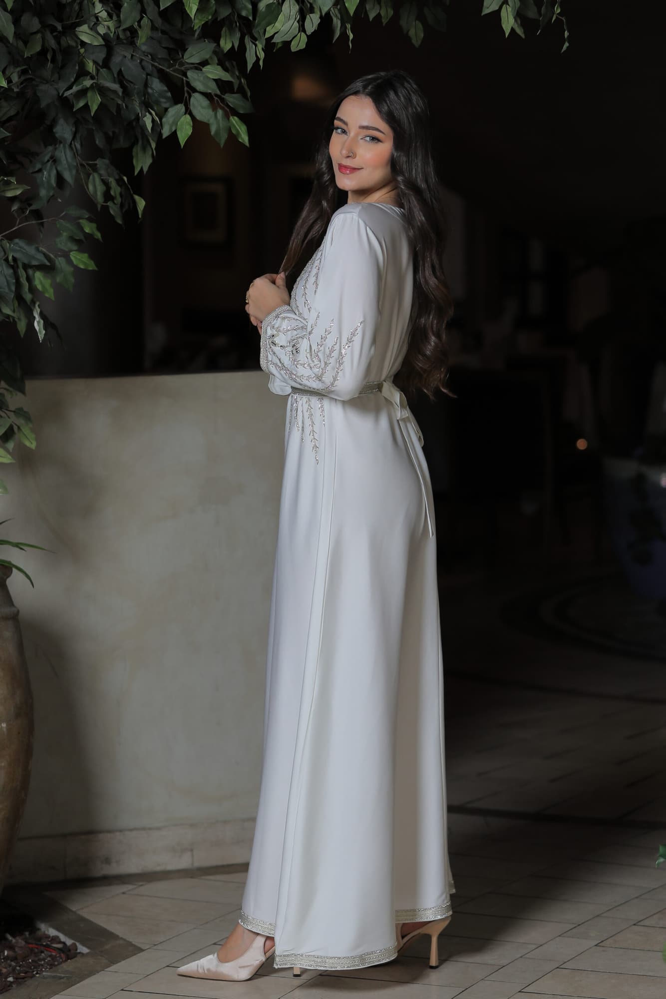 جلابية ناعمة مشجرة فضي