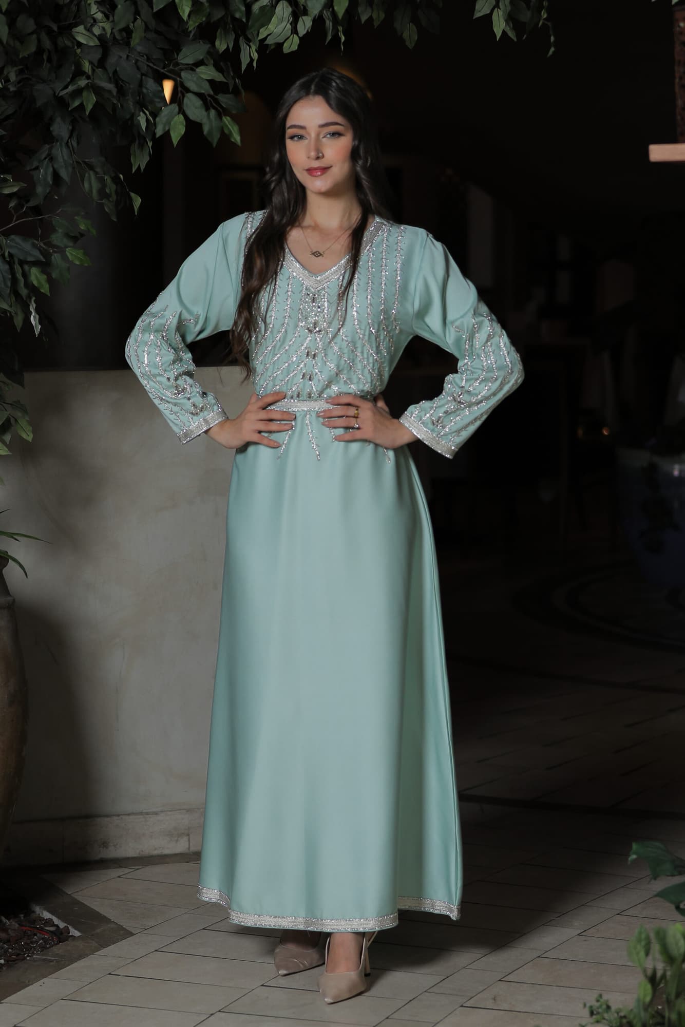 جلابية ناعمة مشجرة فضي