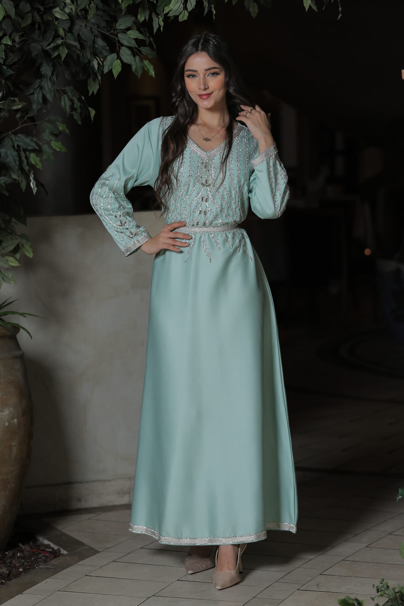 جلابية ناعمة مشجرة فضي