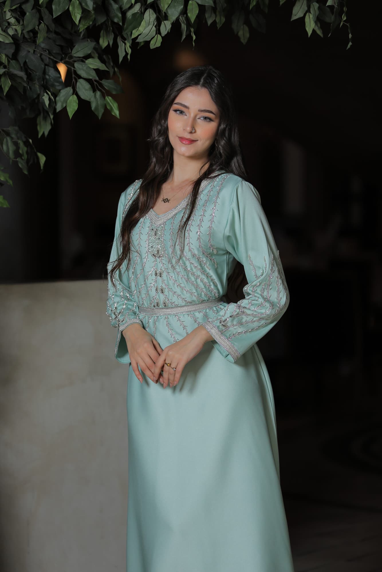 جلابية ناعمة مشجرة فضي