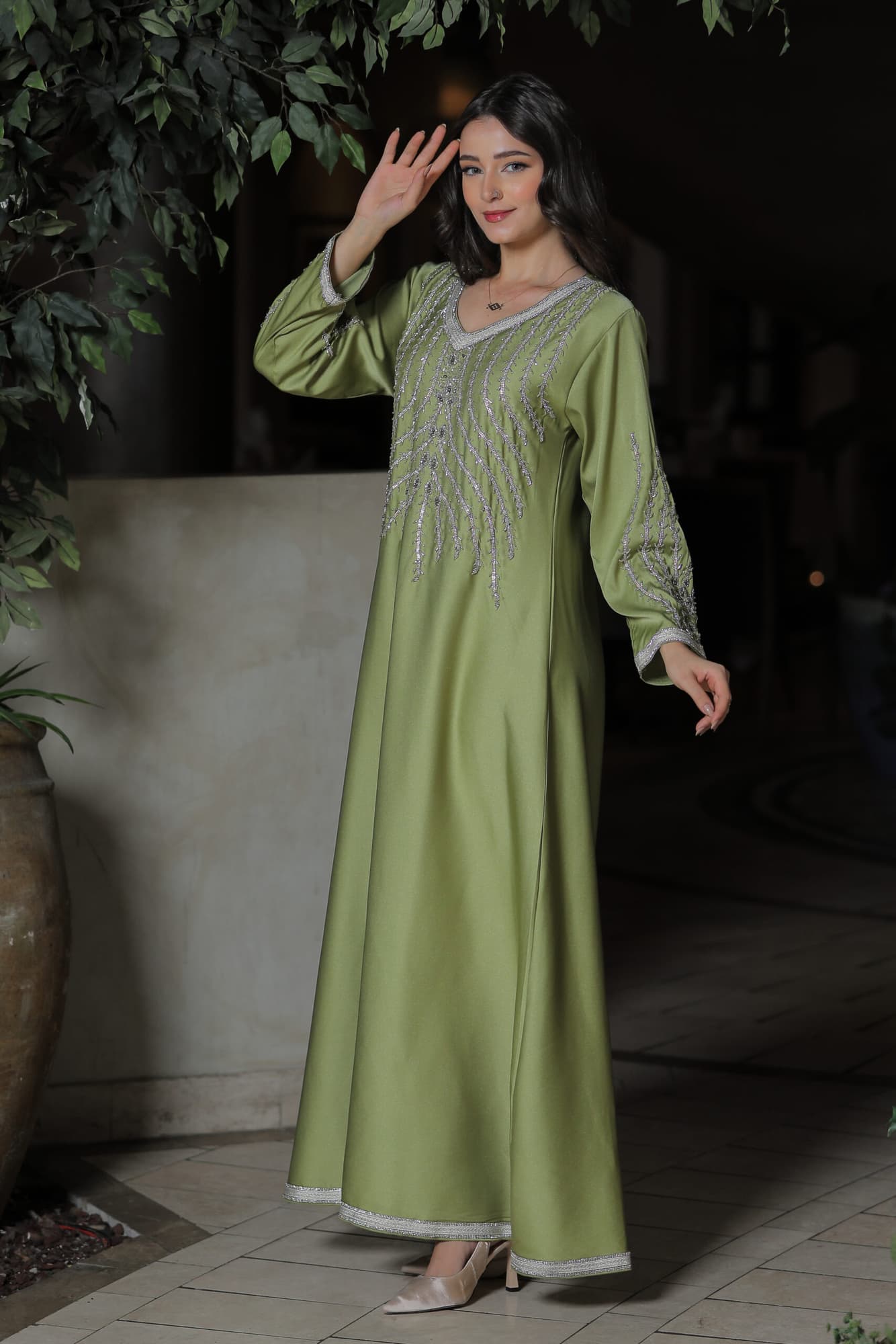 جلابية ناعمة مشجرة فضي