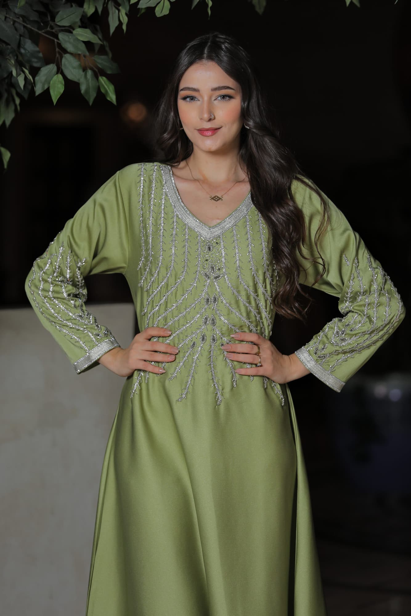 جلابية ناعمة مشجرة فضي