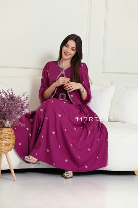 فستان ميدي أنيق بجاكيت فصوص وريش