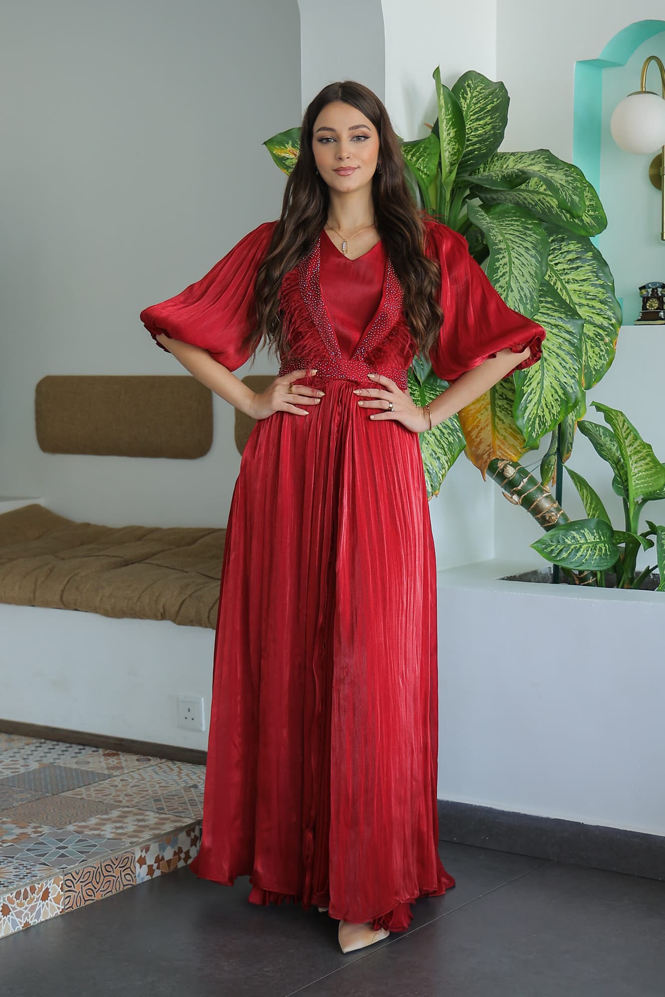 فستان سهرة بريش ع الاكتاف