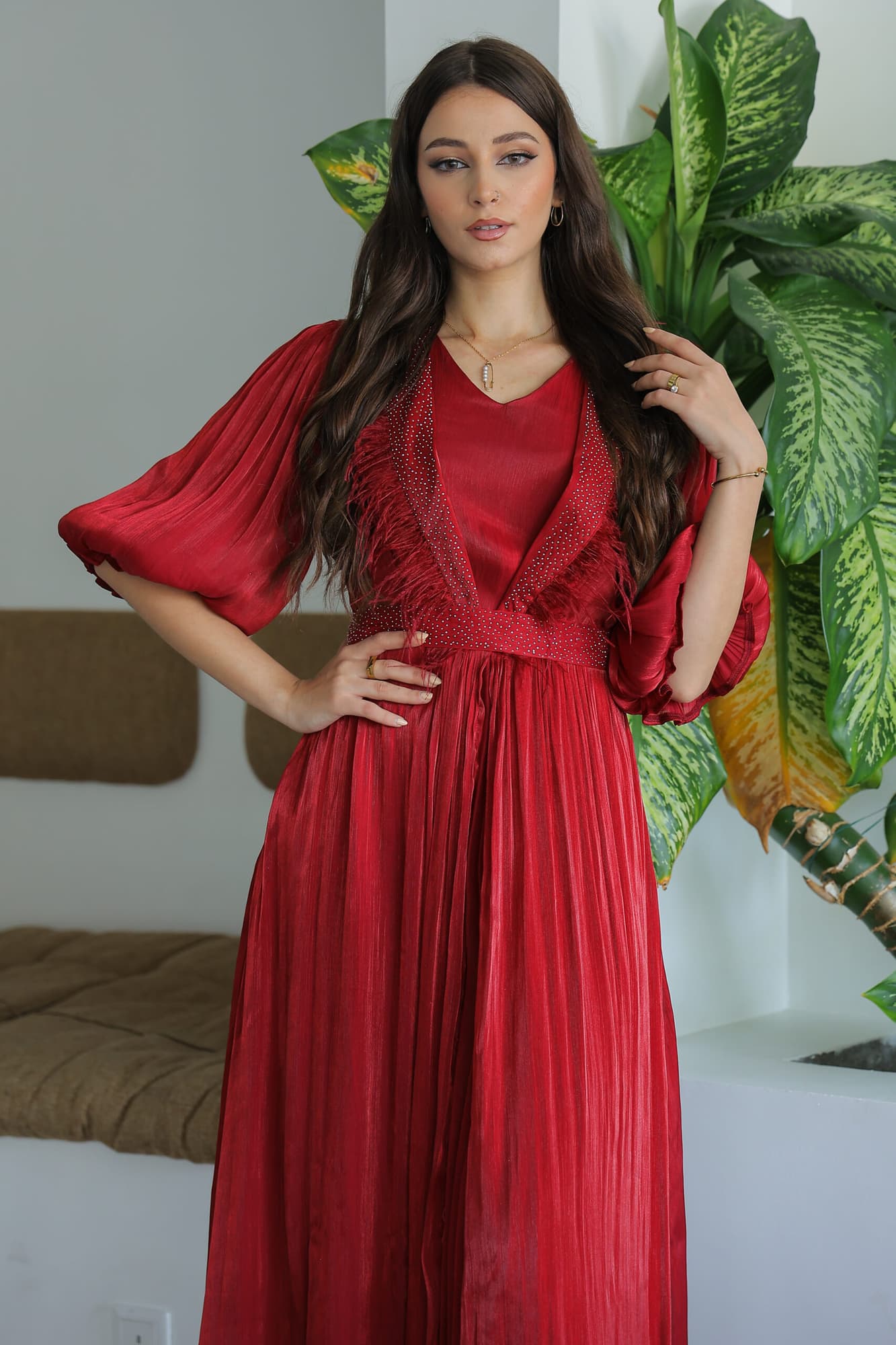 فستان سهرة بريش ع الاكتاف