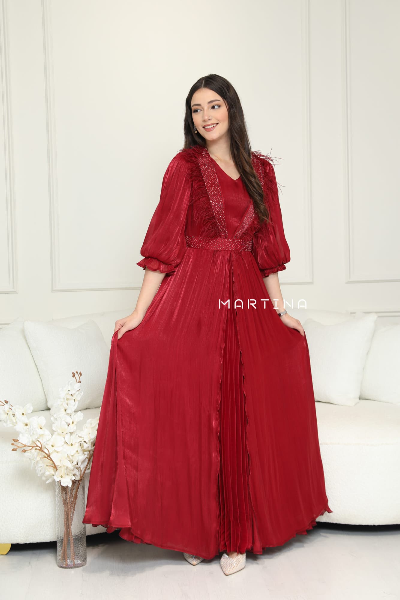 فستان سهرة بريش ع الاكتاف