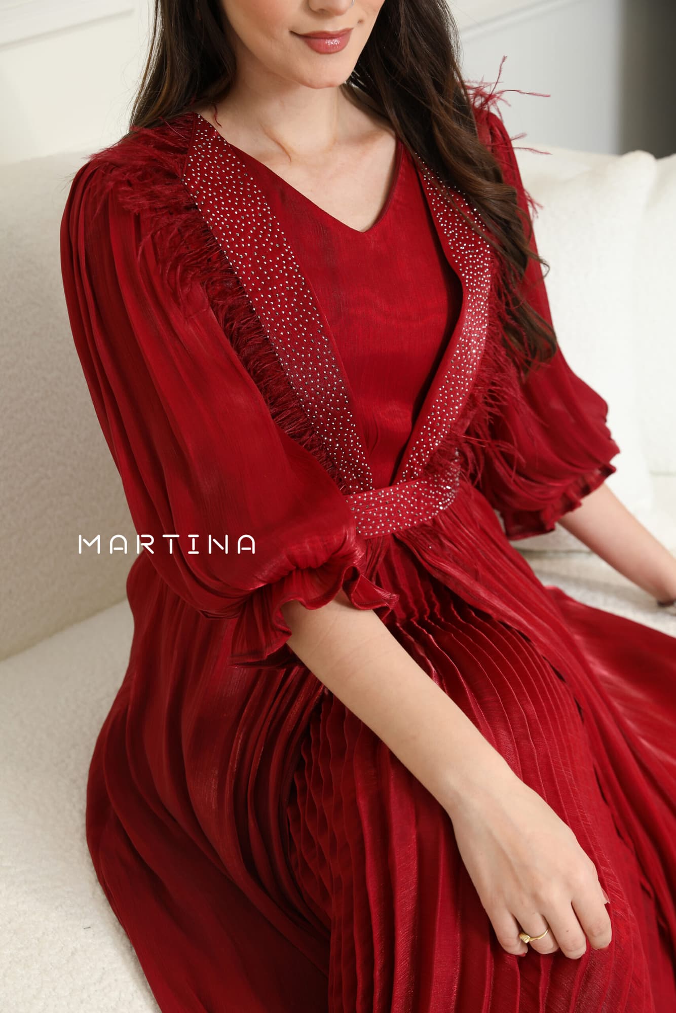 فستان سهرة بريش ع الاكتاف