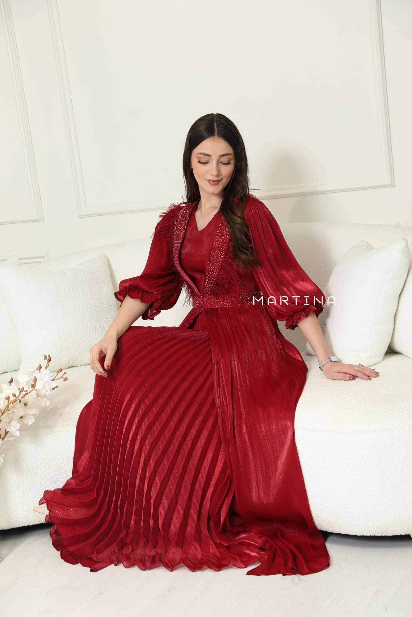 فستان سهرة بريش ع الاكتاف