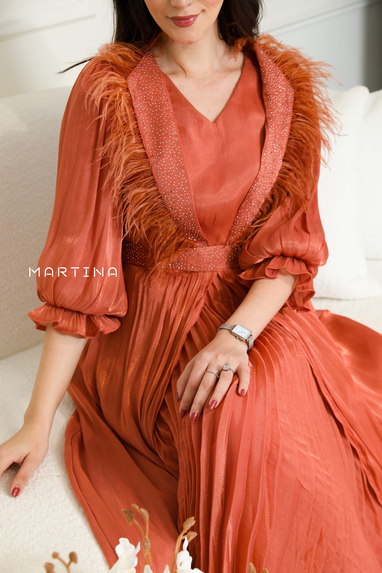 فستان سهرة بريش ع الاكتاف