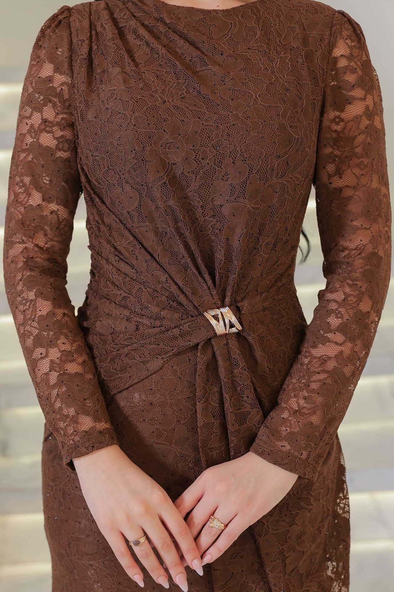 فستان ماكسي طويل دانتيل بقصة مخصره