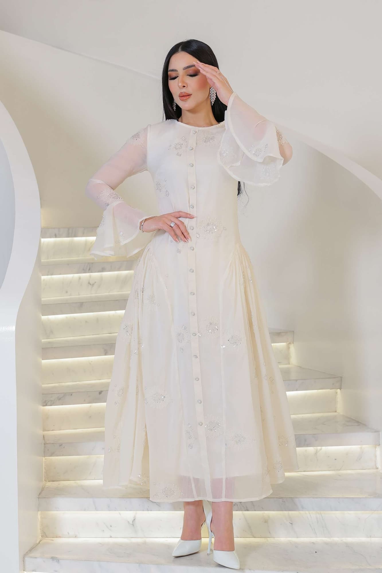 فستان سهره شيفون مزين بكرستالات ناعمه