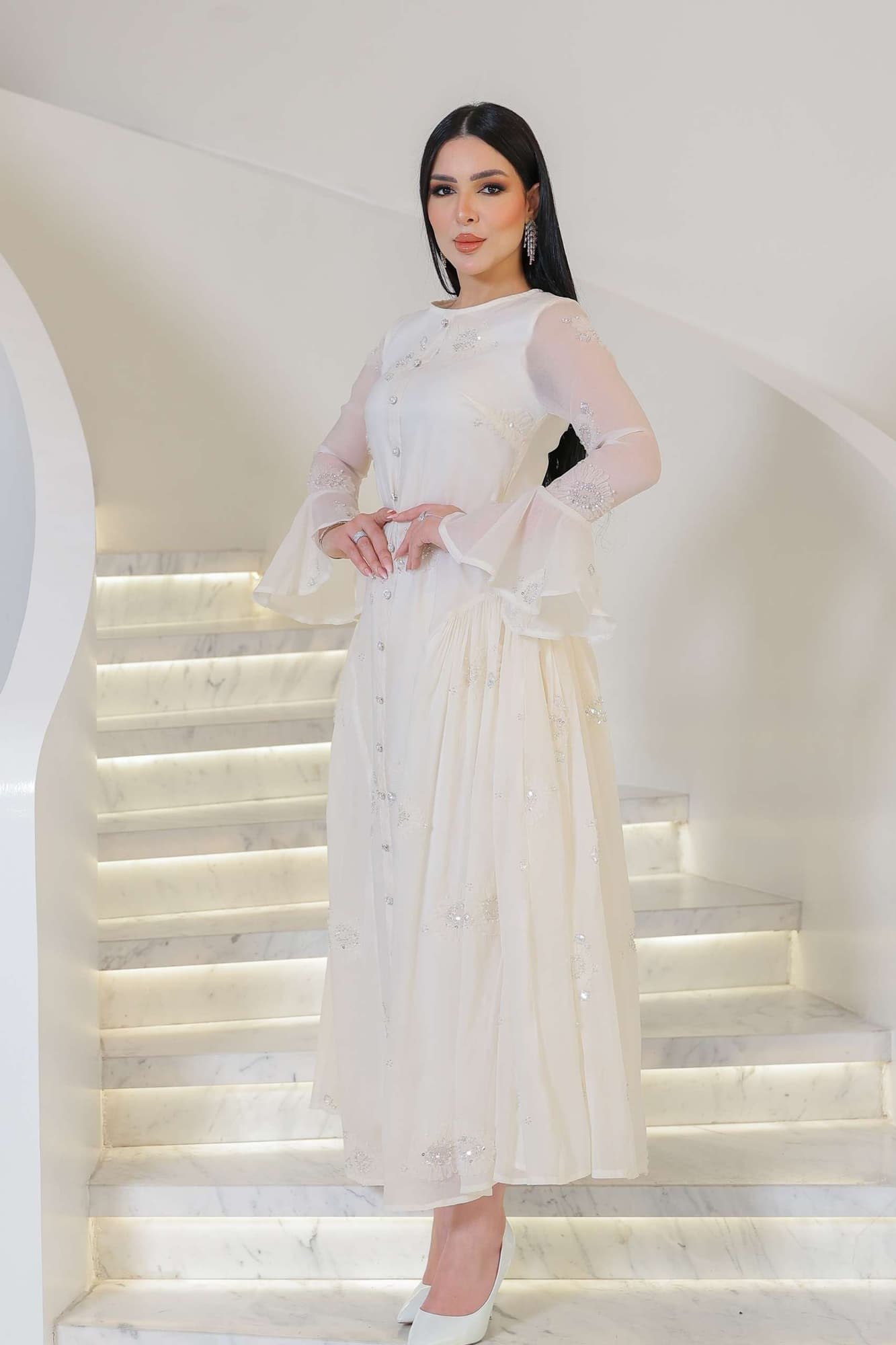 فستان سهره شيفون مزين بكرستالات ناعمه