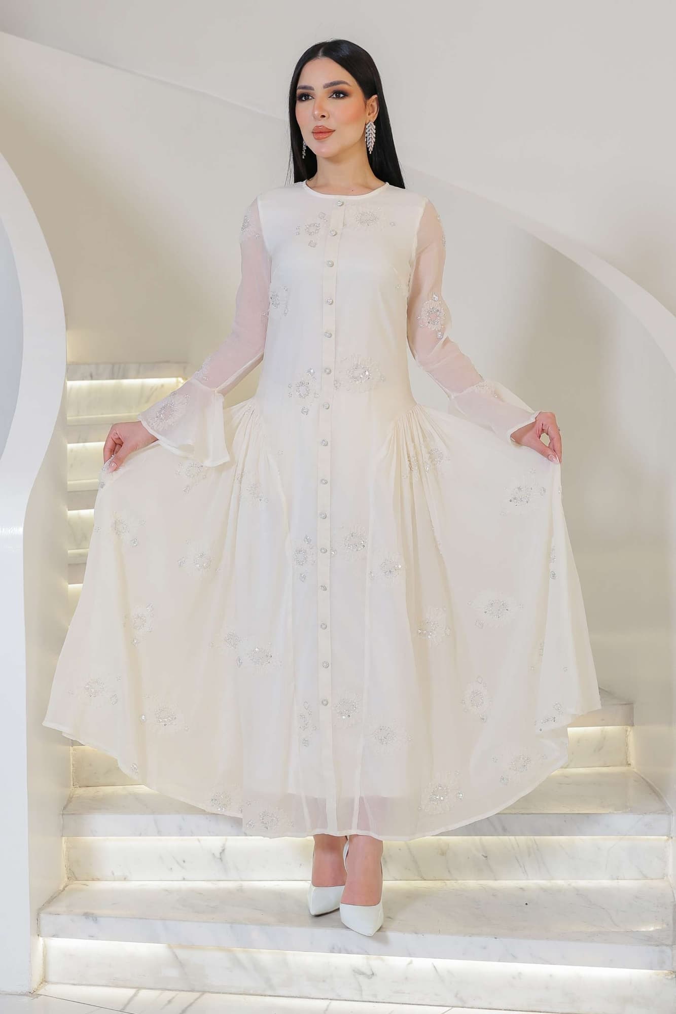 فستان سهره شيفون مزين بكرستالات ناعمه