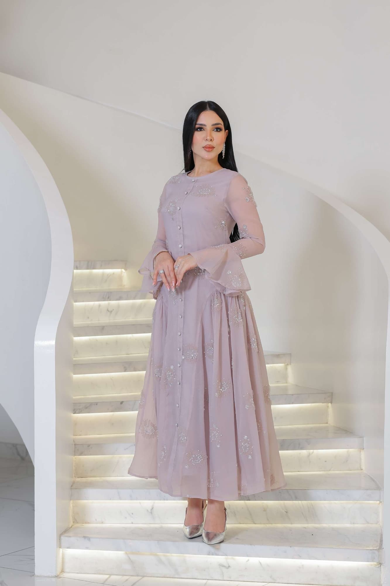 فستان سهره شيفون مزين بكرستالات ناعمه