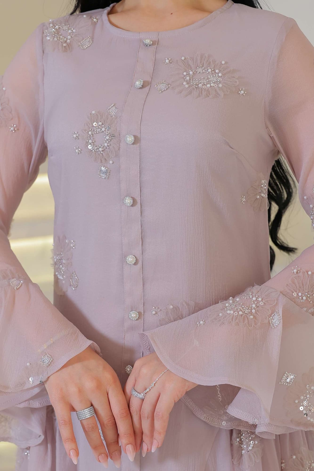 فستان سهره شيفون مزين بكرستالات ناعمه