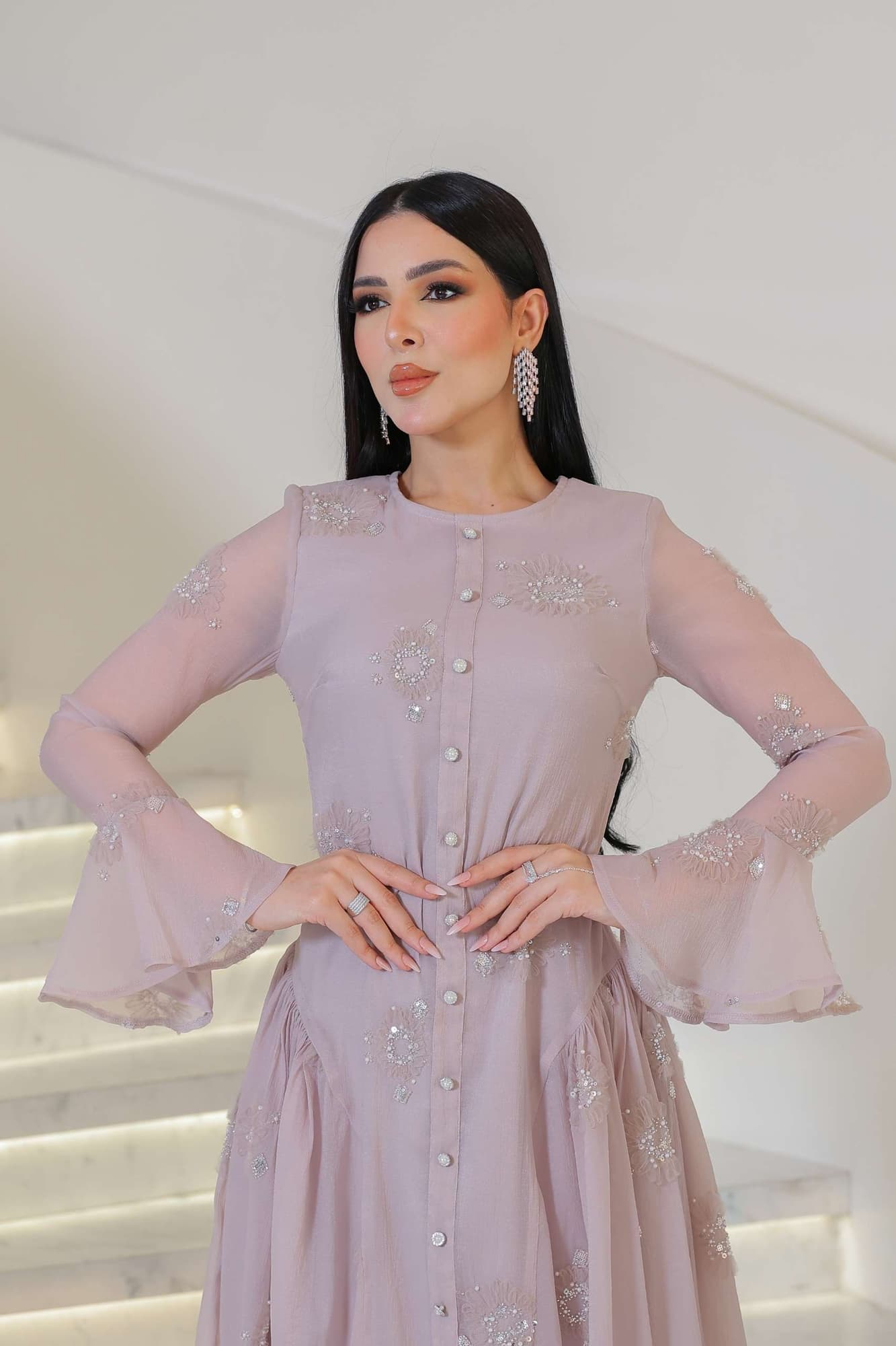 فستان سهره شيفون مزين بكرستالات ناعمه