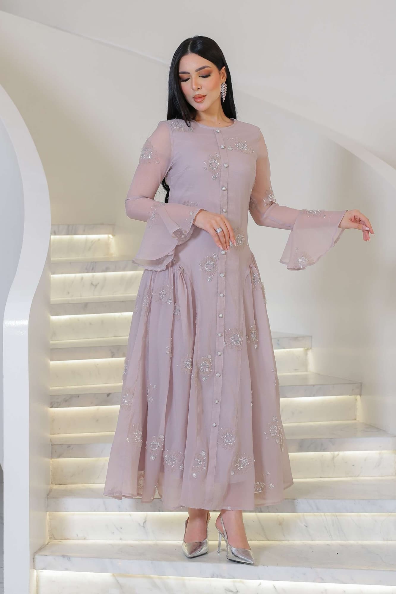 فستان سهره شيفون مزين بكرستالات ناعمه