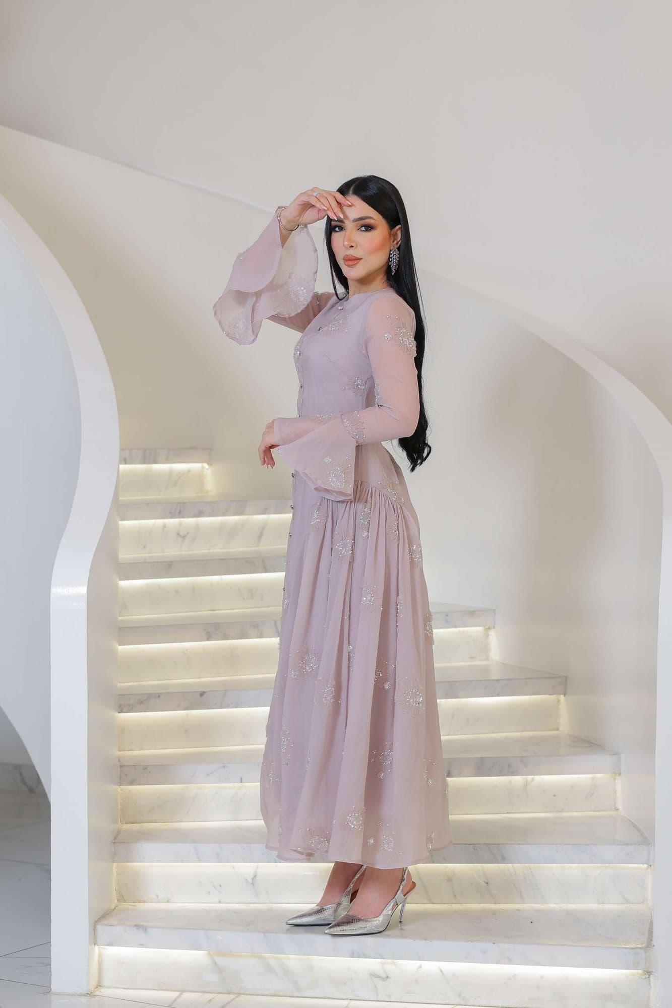 فستان سهره شيفون مزين بكرستالات ناعمه